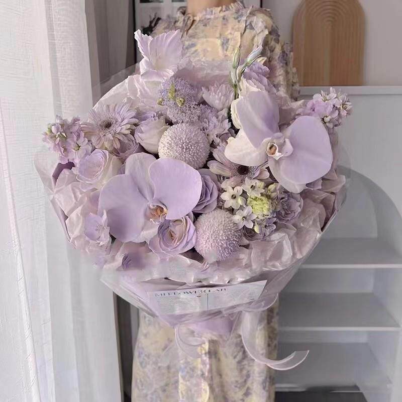 石家庄鲜花同城速递郁金香蝴蝶兰荷花玫瑰混搭花束送女友妈妈生日