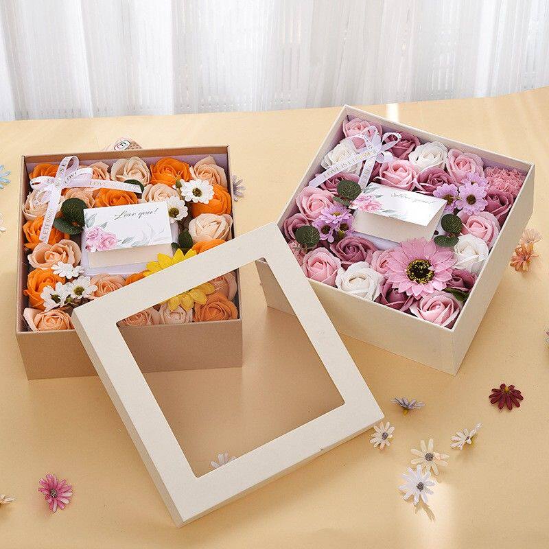 520情人节惊喜玫瑰花抽钱礼品盒母亲节生日小礼品透明开窗包装盒
