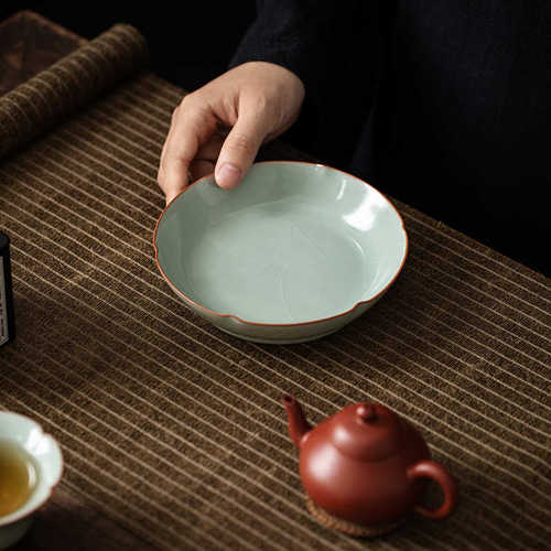 天青汝窑壶承果盘汝瓷开片可养功夫茶具壶托茶承茶盘
