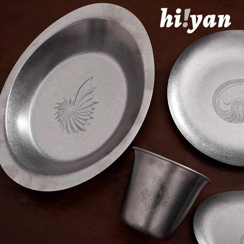 HIYAN原创「贝壳不锈钢」小众高级餐具餐盘杯子套装生日礼物乔迁