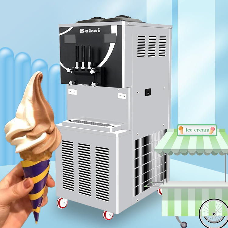 厂家商用全自动软冰激凌机立式三头雪糕机甜筒冰淇淋机