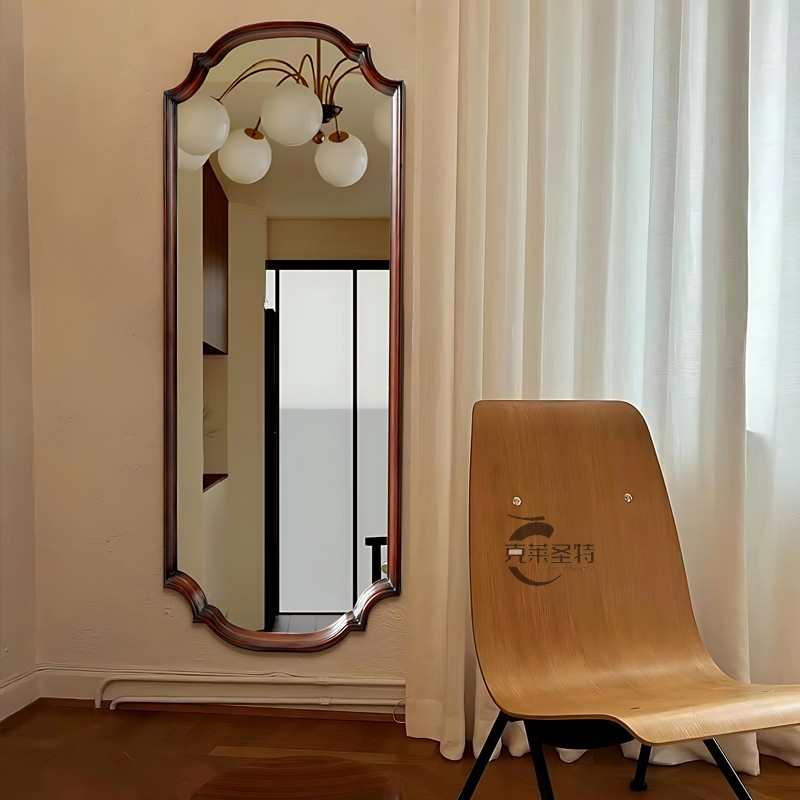 W7美式复古穿衣镜挂墙家用法式入户中古全身镜壁挂式异形试衣落地