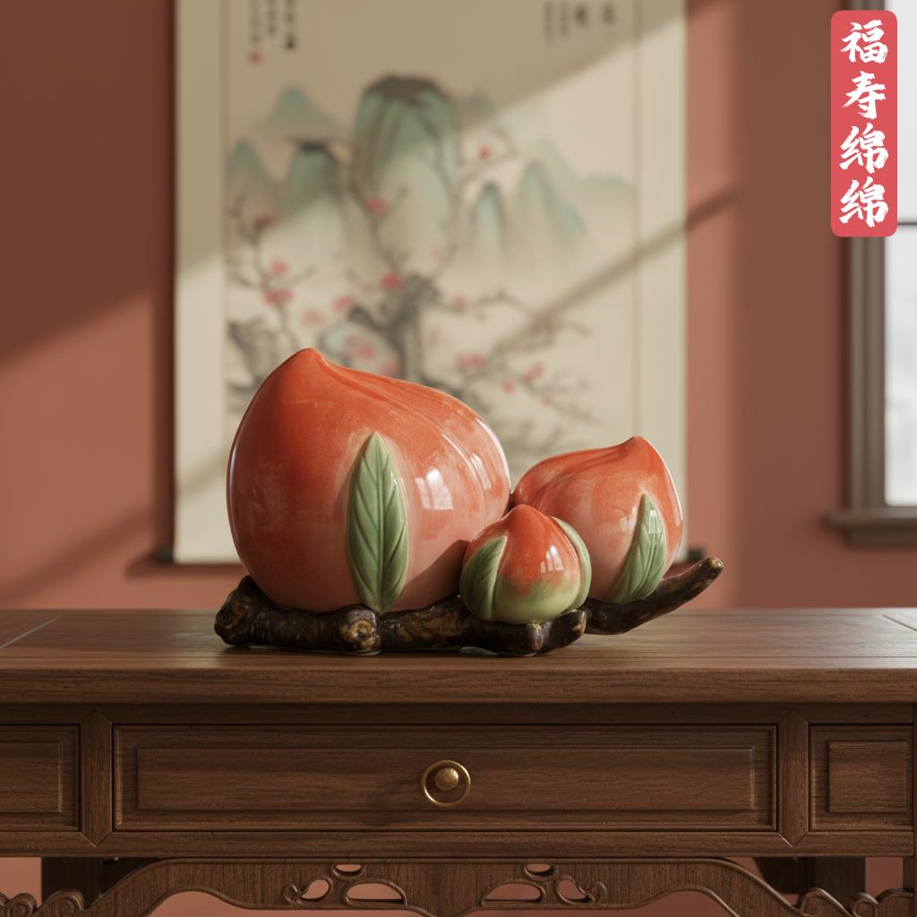 寿桃精致摆件创意中国风老人大寿祝贺生日礼物装饰居家工艺品中式