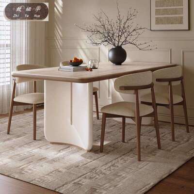 实木两用北欧约桌原木餐桌椅岩板小户简型餐JMR组桌合饭方圆