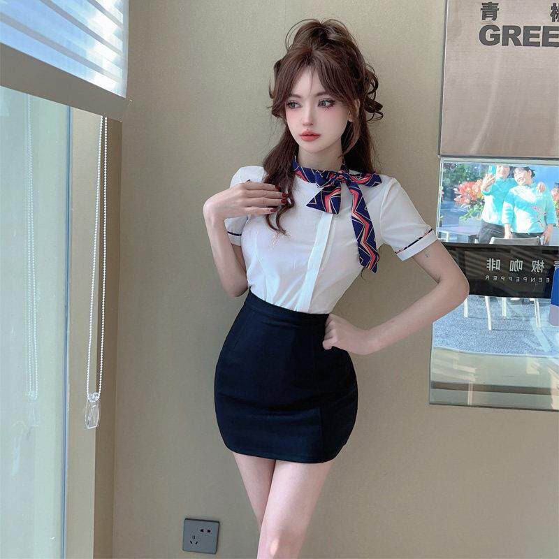 高端足浴技师工作服空姐职业套装气质酒店前台白衬衫包臀短裙工装
