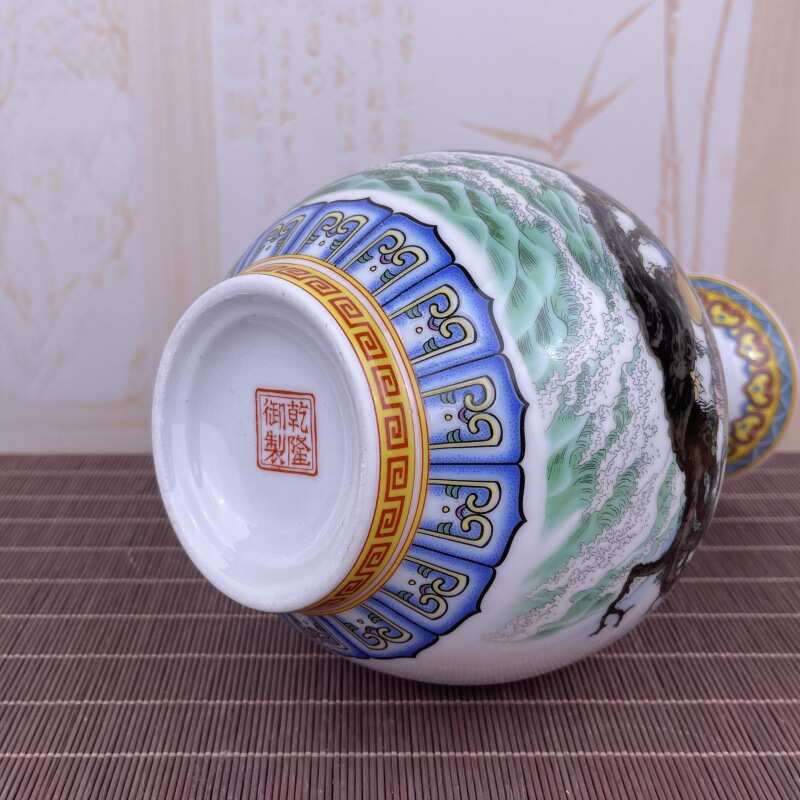 现代中式仿古陶瓷器粉彩赏瓶客厅酒柜装饰品摆件书房博古架摆设品