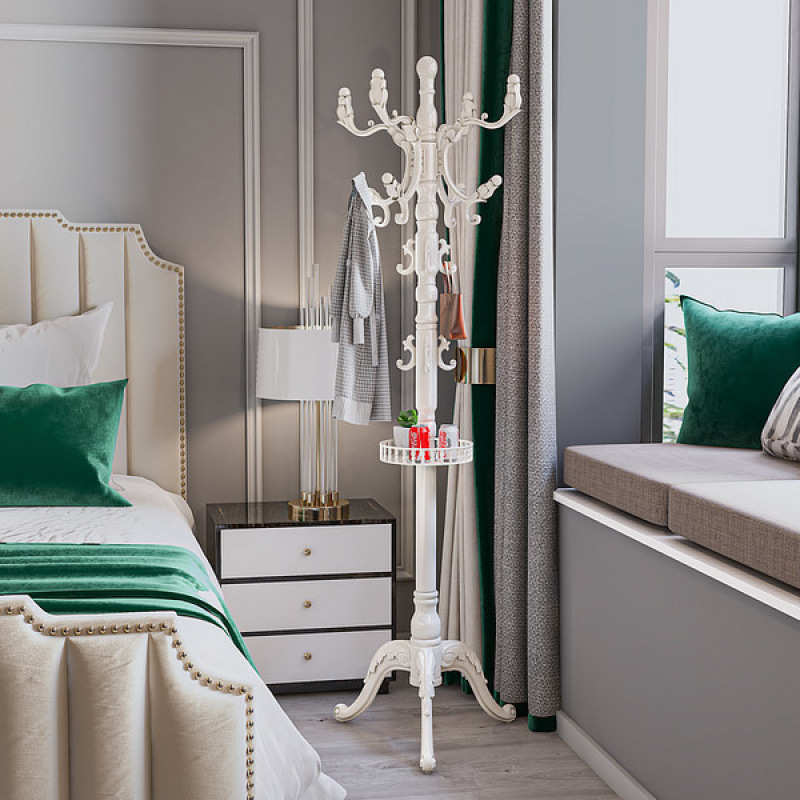 欧式桦木衣帽架家用落地卧室衣服架子单杆立式简易客厅置物挂衣架