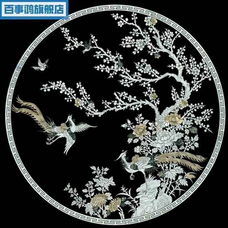 新中式复古风花鸟螺钿贝壳装饰画水移画家具柜子门餐桌面贴纸图片