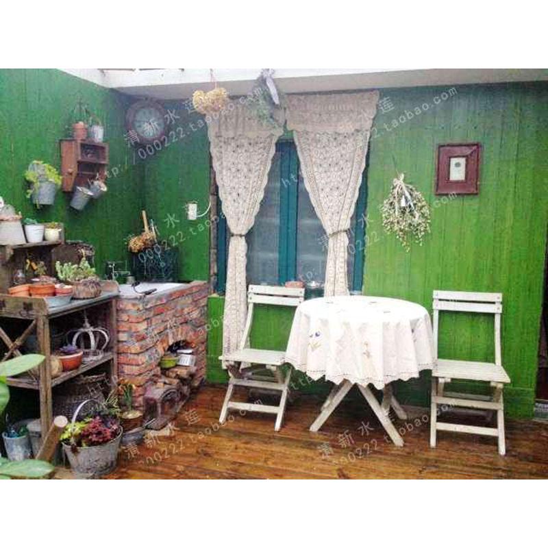 清新水莲手工钩针欧美式乡村中式复古纯棉半透光成品窗帘钩花床盖