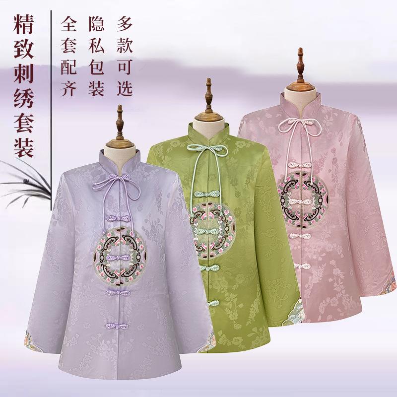 现代高档真丝提花全套七件套寿服白事丧葬殡葬用品寿终装老人衣服