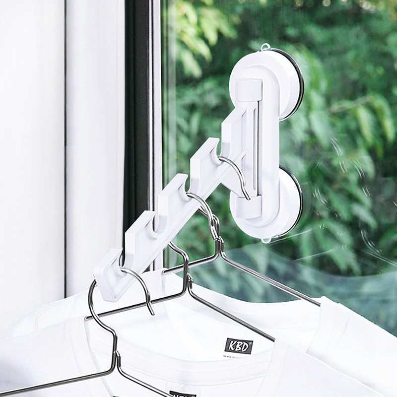 跨境晾衣架窗户晾衣服吸盘折叠室内窗台免阳台式挂架壁挂打孔