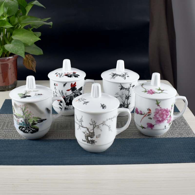 陶瓷杯子带盖子茶杯水杯办公室会议杯瓷器定制酒店宾馆泡茶小杯子