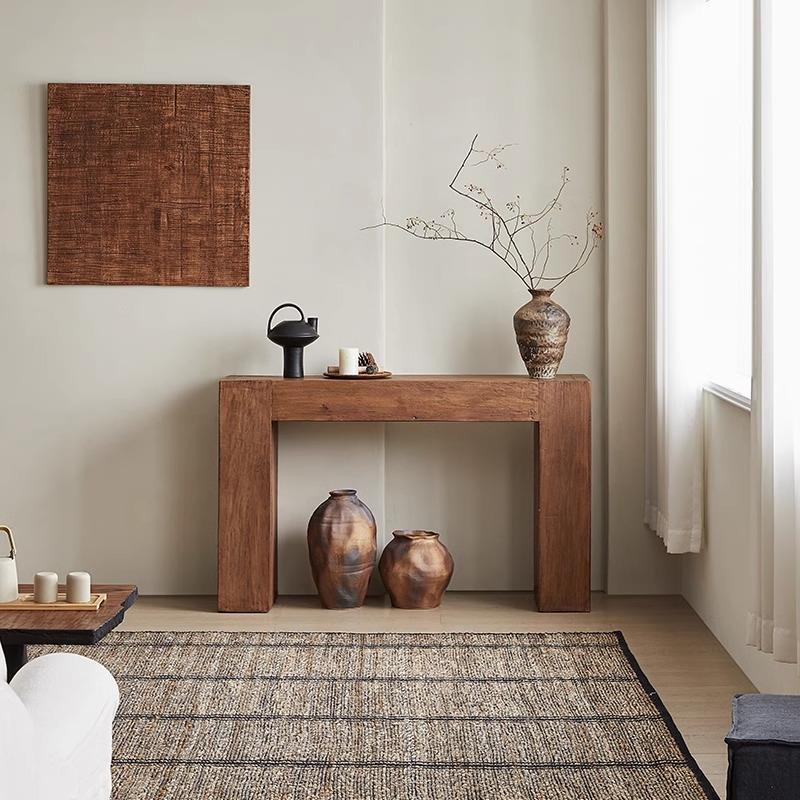 美式复古实木玄关台正对门玄关桌靠墙条案长条几条桌入户原木案台