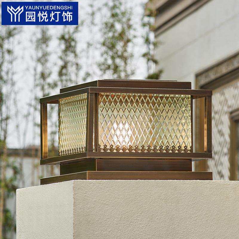 全铜太阳能柱头灯防水别墅庭院柱子灯户外大门口围墙灯室外门柱灯