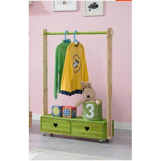 新款实木双抽儿童衣架松落地衣家帽架服用挂衣架卧室韩式衣木架子