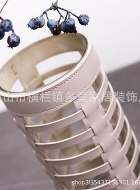 现家代皮革玻璃58编术织花器店样板间酒别墅居客厅艺装饰花瓶手工