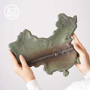 茶盘小型家用储水简易干泡台茶具托盘壶承 雄鸡报晓 禅意中式