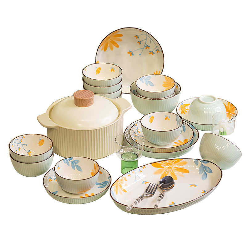 ins风釉下彩碗碟套装家用春季新款陶瓷餐具高级感碗盘子厨具组合,餐饮具,碗,淘宝优惠券,粉丝福利购,淘宝优惠卷