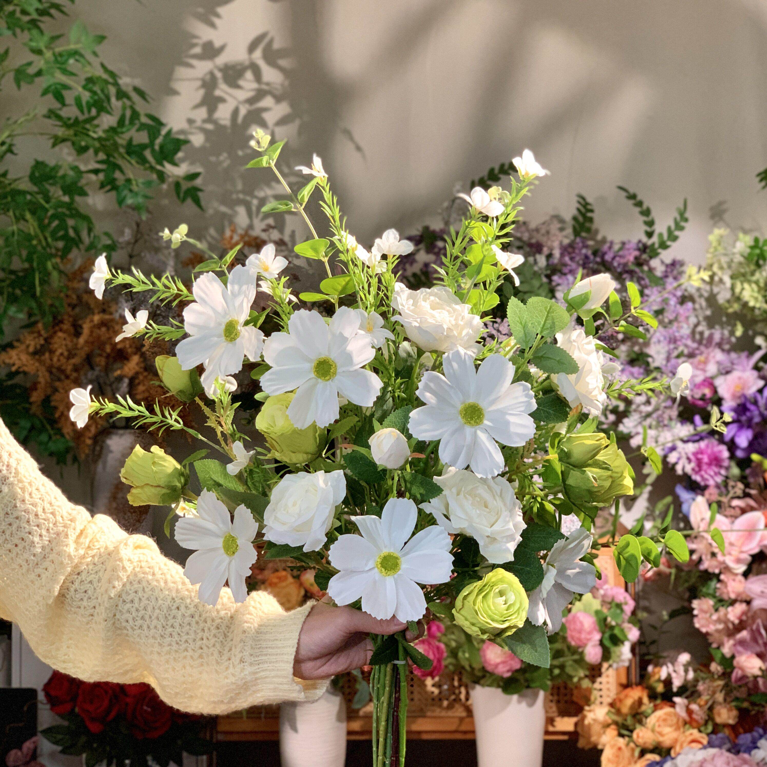 复苏 小清新田园风焦边玫瑰花仿真花束高级感插花氛围感搭配拍照