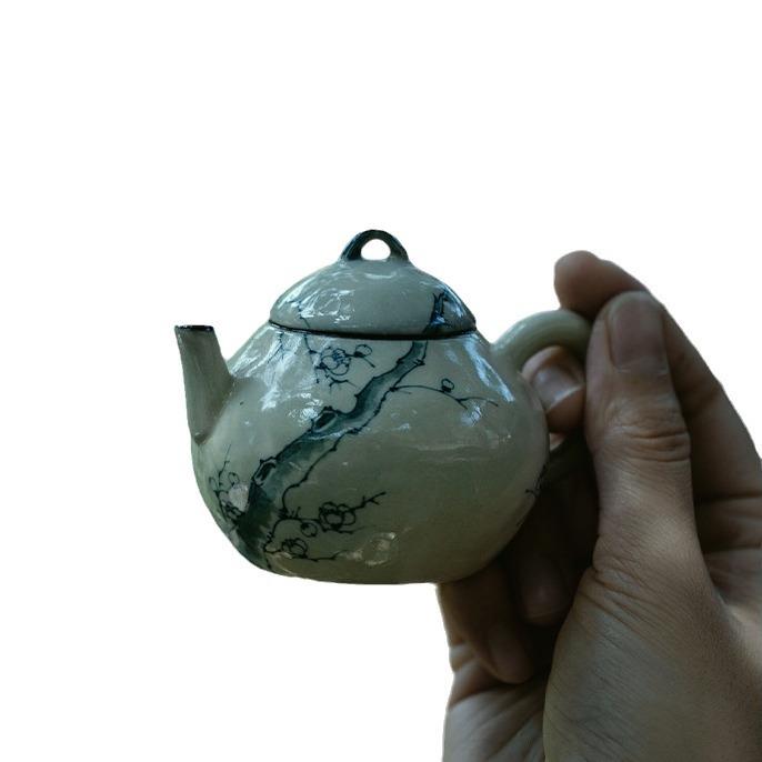 日式迷你纯手绘傲雪寒梅新旦壶陶瓷泡茶壶手执壶带过滤不烫手