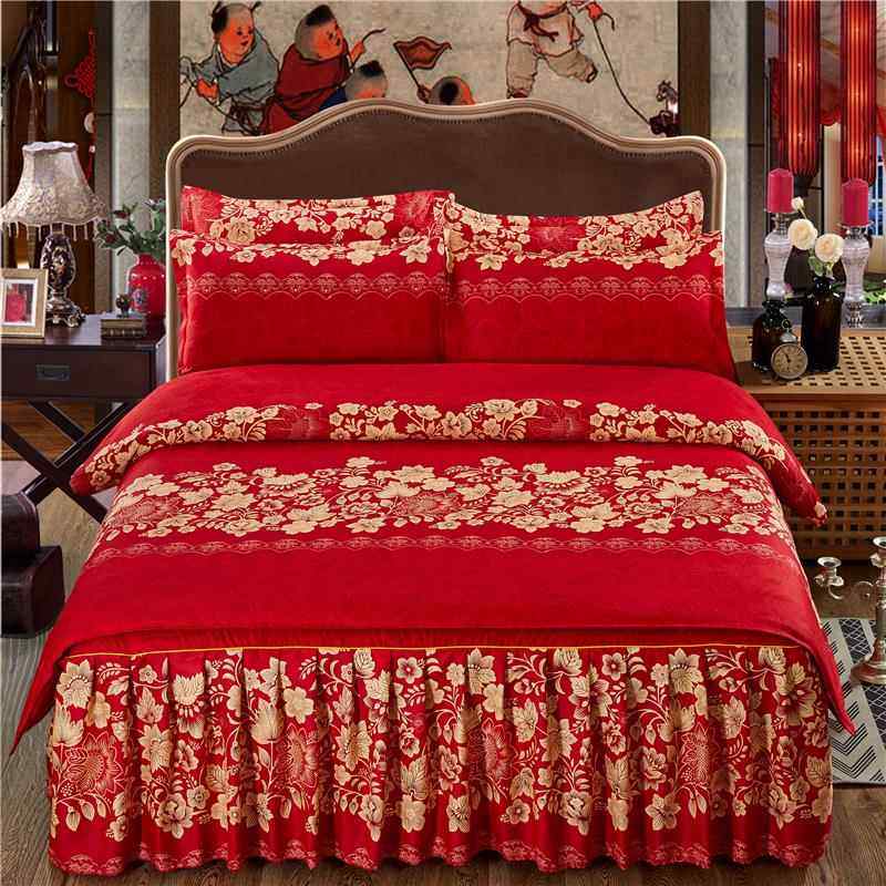 高档纯棉罩床裙床罩四件套全双人1.8m棉2m被套网红婚庆滑式防床单