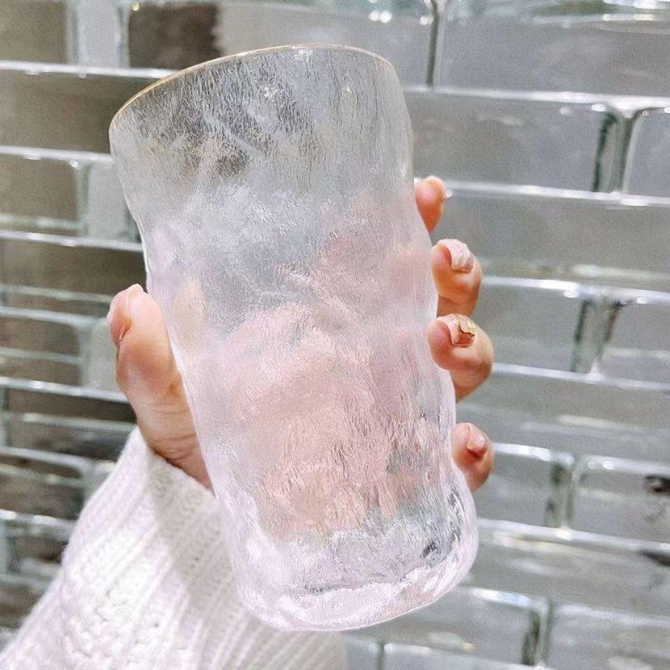 玻璃冰川杯 透明杯水杯 新款色值红酒杯果汁杯磨砂树皮纹杯