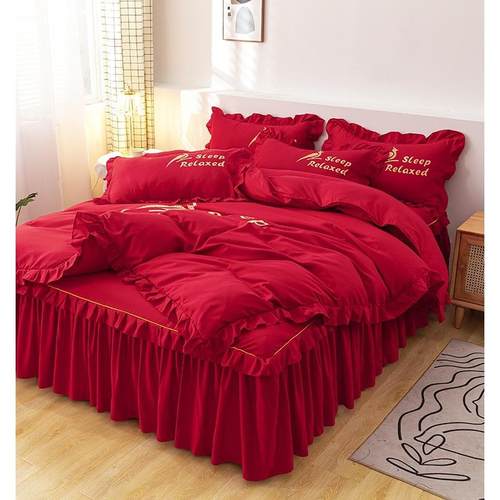 A5L韩式床上用品F8M69TS床被四裙件套春秋花边床罩款床单被套罩季