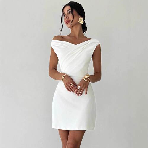 Asymmetrical Off Shoulder Slim Knit Dress Slimming