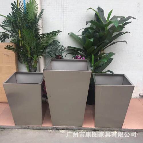 城市家具不锈钢花盆组合落地圆锥形花箱户外不锈钢移动花池种植箱