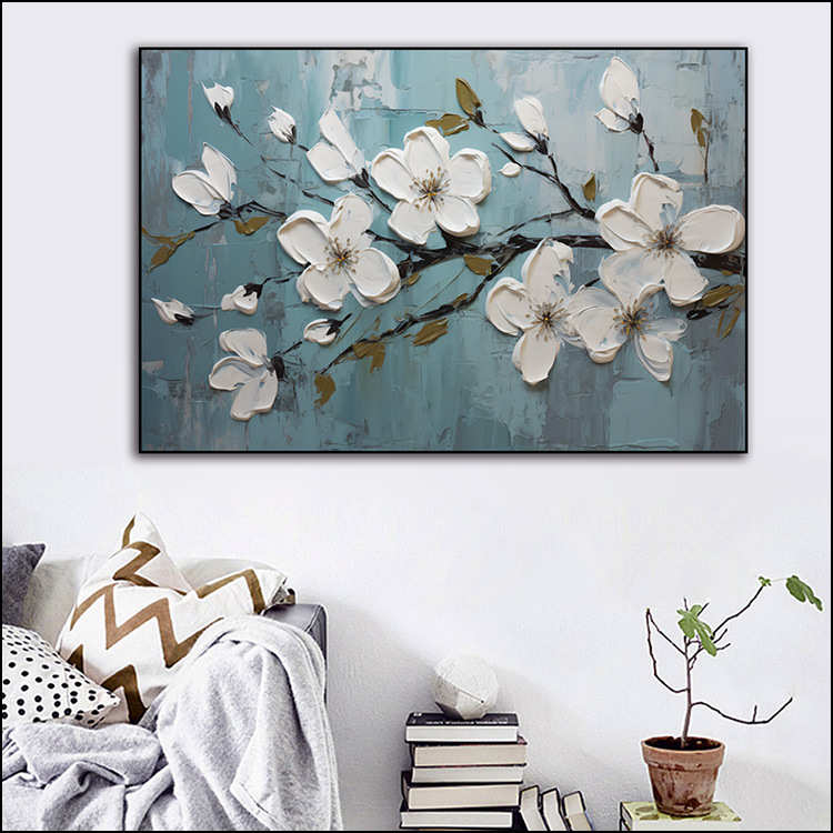 现代客厅花卉挂画轻奢高级感沙发背景墙装饰画立体感抽象晶瓷画图片