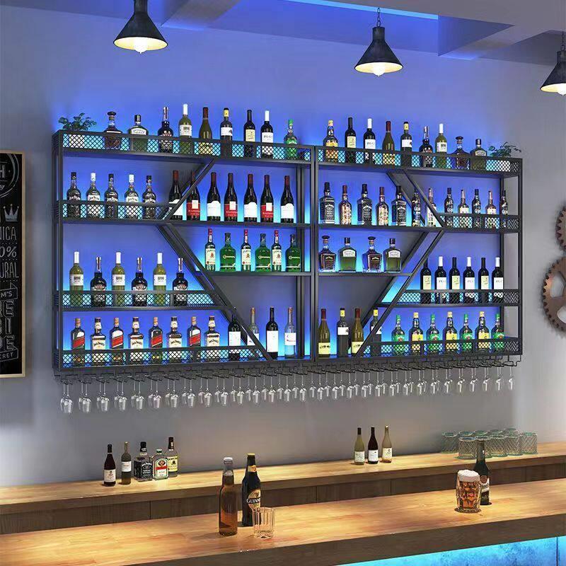 酒吧吧台带灯整装酒架餐厅壁挂红酒柜展示架悬挂式墙上拆装置物架