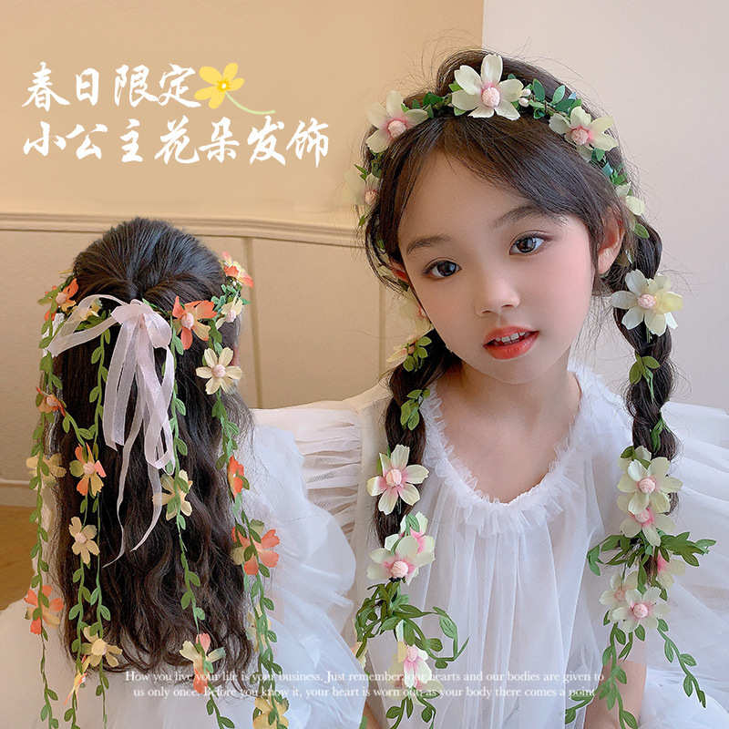 儿童发箍公主超仙花环头饰女孩森系仿真花朵编发头箍女童头花发饰