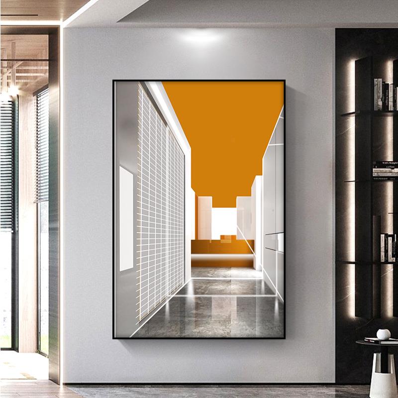 现代简约玄关装饰画创意空间几何建筑过道走廊壁画客厅挂画落地画图片