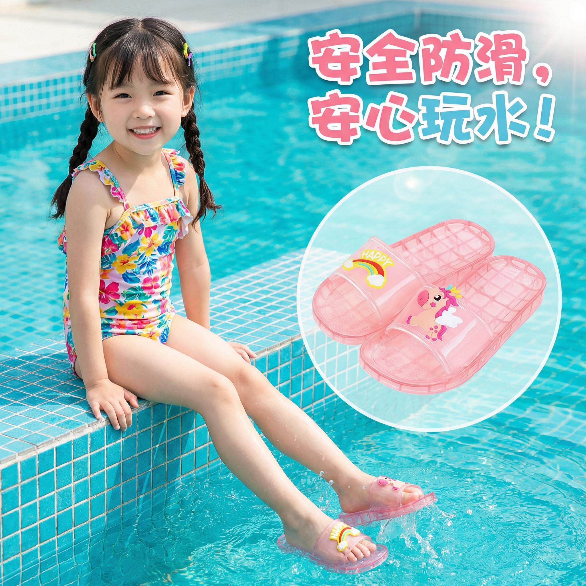 儿童水晶拖鞋夏季室内洗澡防滑透明塑料凉拖鞋室外可爱软底沙滩鞋