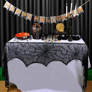 Hallowen Spider Tablecloth Black Lace Cobweb Fireplace Cover