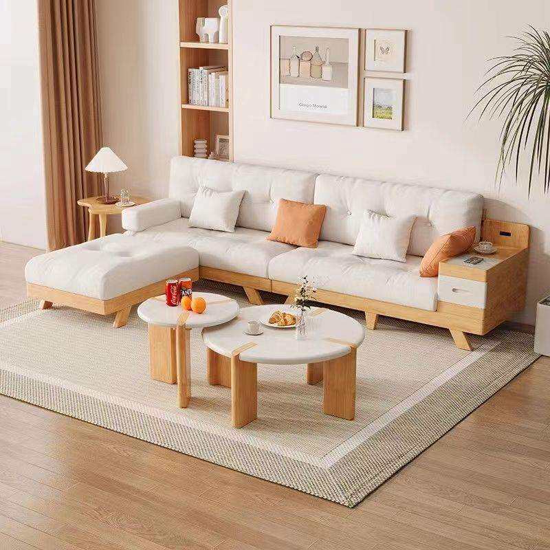 北欧实木沙发组合客厅小户型日式原木风可拆洗布艺转角贵妃沙发