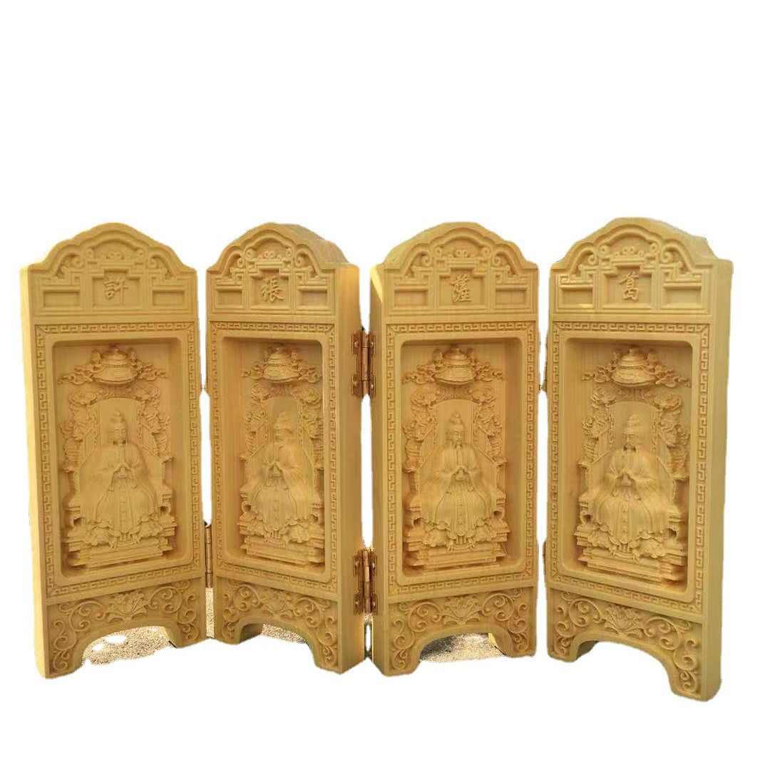 守坚张天师天师四大神像葛洪木雕折叠精品天师黄杨神龛萨许逊