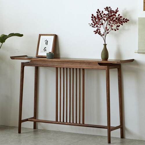 入户条案新中式玄关桌中式实木中堂黑胡桃木靠墙供桌禅意玄关条案