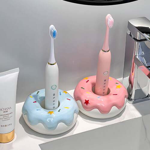甜甜圈陶瓷牙刷收纳置物架卫生间浴室洗手台洗漱台情侣牙刷牙膏架