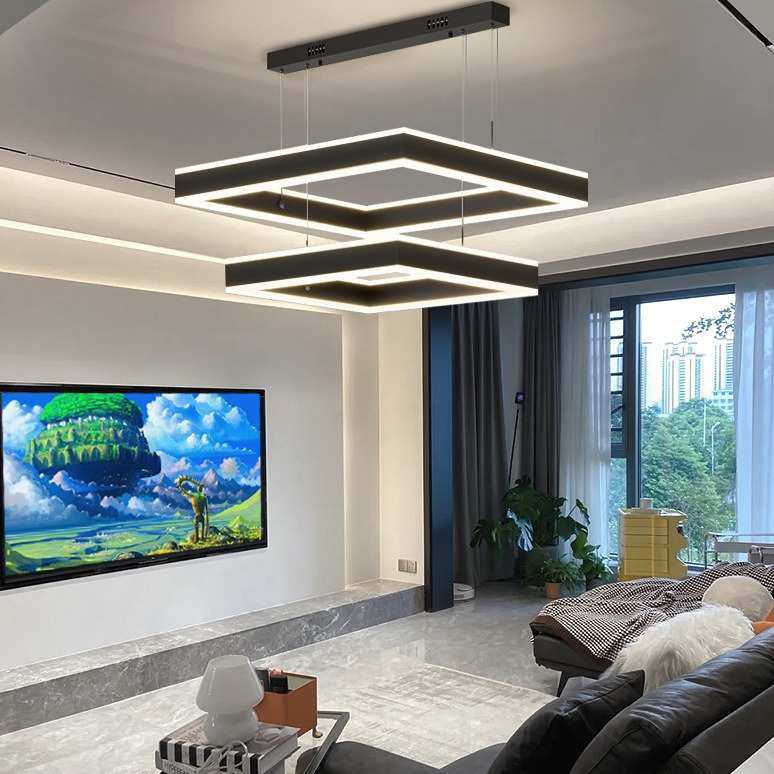 现代极简客厅吊灯北欧简约大气卧室餐厅书房样板房方框多层吊灯,家装灯饰光源,客厅吊灯,淘宝优惠券,粉丝福利购,淘宝优惠卷