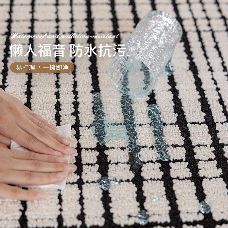 极简黑白线条地毯客厅防水抗污易打理高级轻奢卧室沙发茶几毯现代