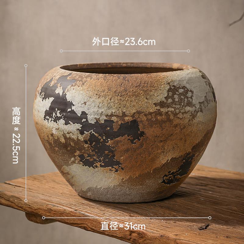 高档景德罐镇复寂古陶瓷花盆大花口径诧风花瓶仿古陶粗陶器摆件盆