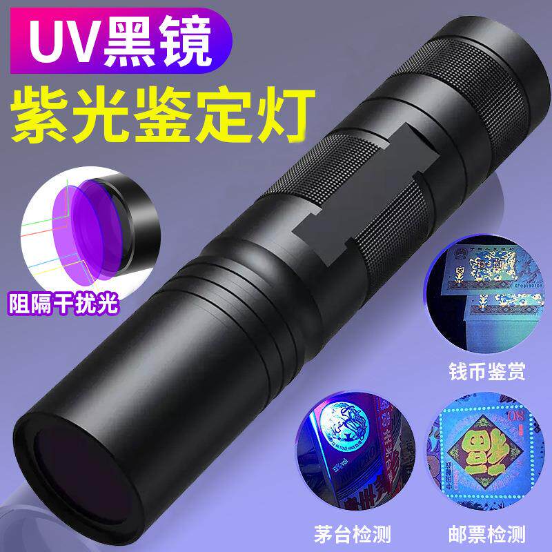 跨境led紫光手电筒可充电多用途便携便携荧光检测笔灯365nm小电筒