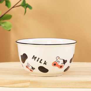 陶瓷米饭碗家用卡通碗勺套装 奶牛2碗2勺子日式 餐具