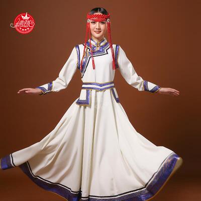正品新款蒙蒙古服装女民族风族成服饰演出服舞蹈内蒙袍草人大摆长