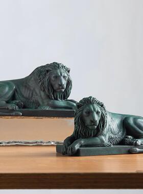 铜狮子摆件一对荣耀雄狮仿古青铜家居客厅办公室桌面装饰礼品送人