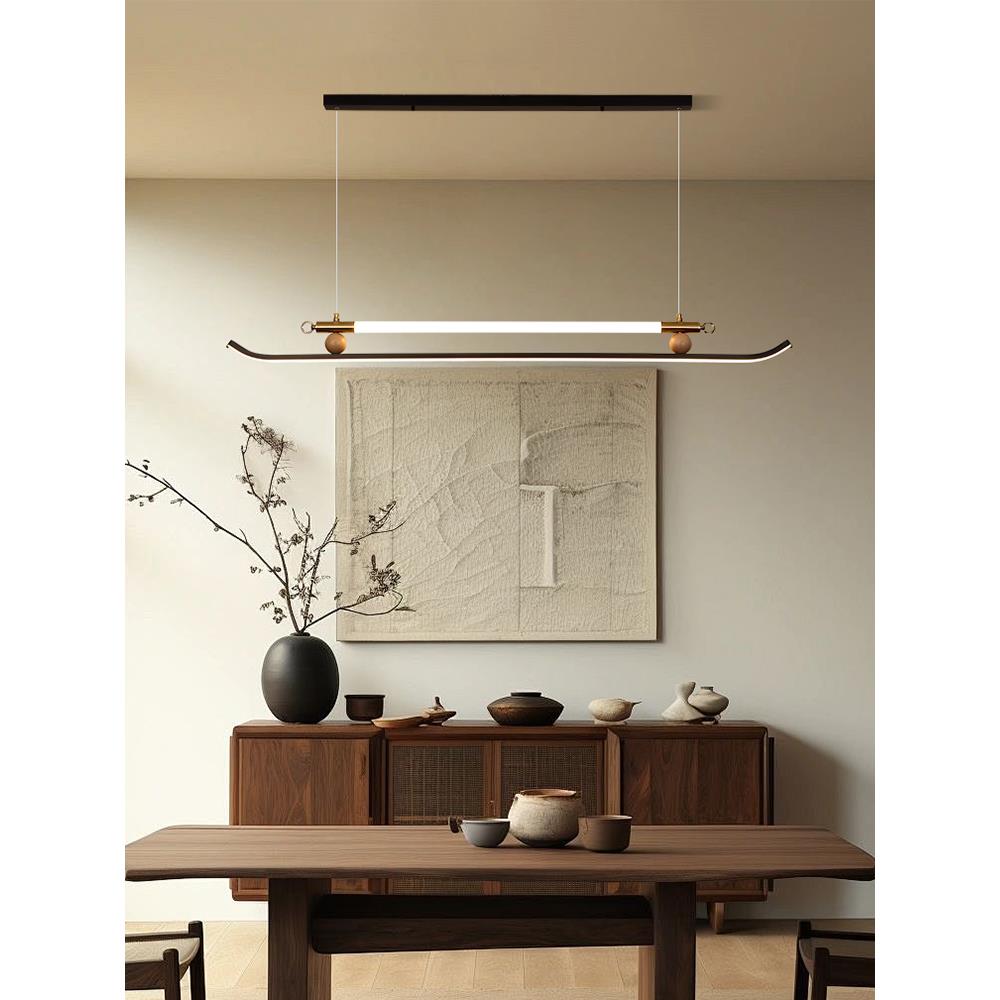 新中式餐厅吊灯现代简约创意个性吧台茶室长条一字形设计师款灯具