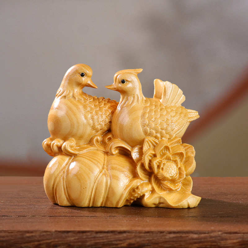 小叶黄杨木雕鸳鸯文玩男士木质手把件姻缘卧室床头工艺品新婚摆件