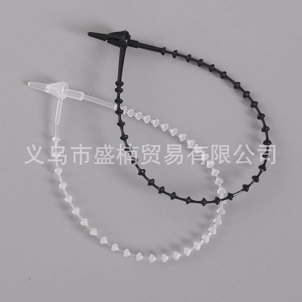 新款尖头手穿针子母扣商标挂牌绳PP透明珠链自锁式标牌扎带