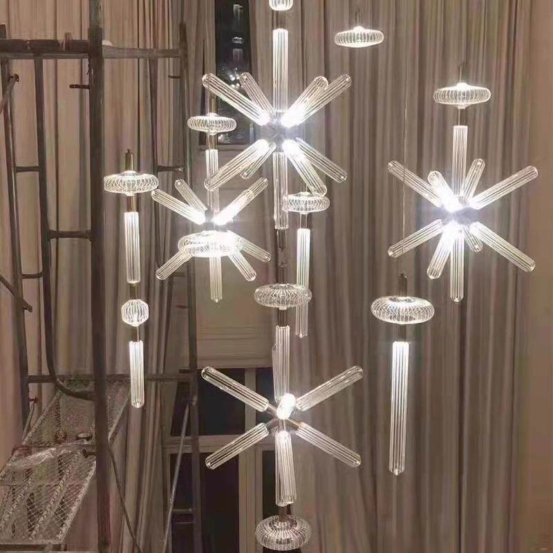 雪花吊灯后现代设计师轻奢刻花玻璃管吊灯样板房售楼部制工程灯